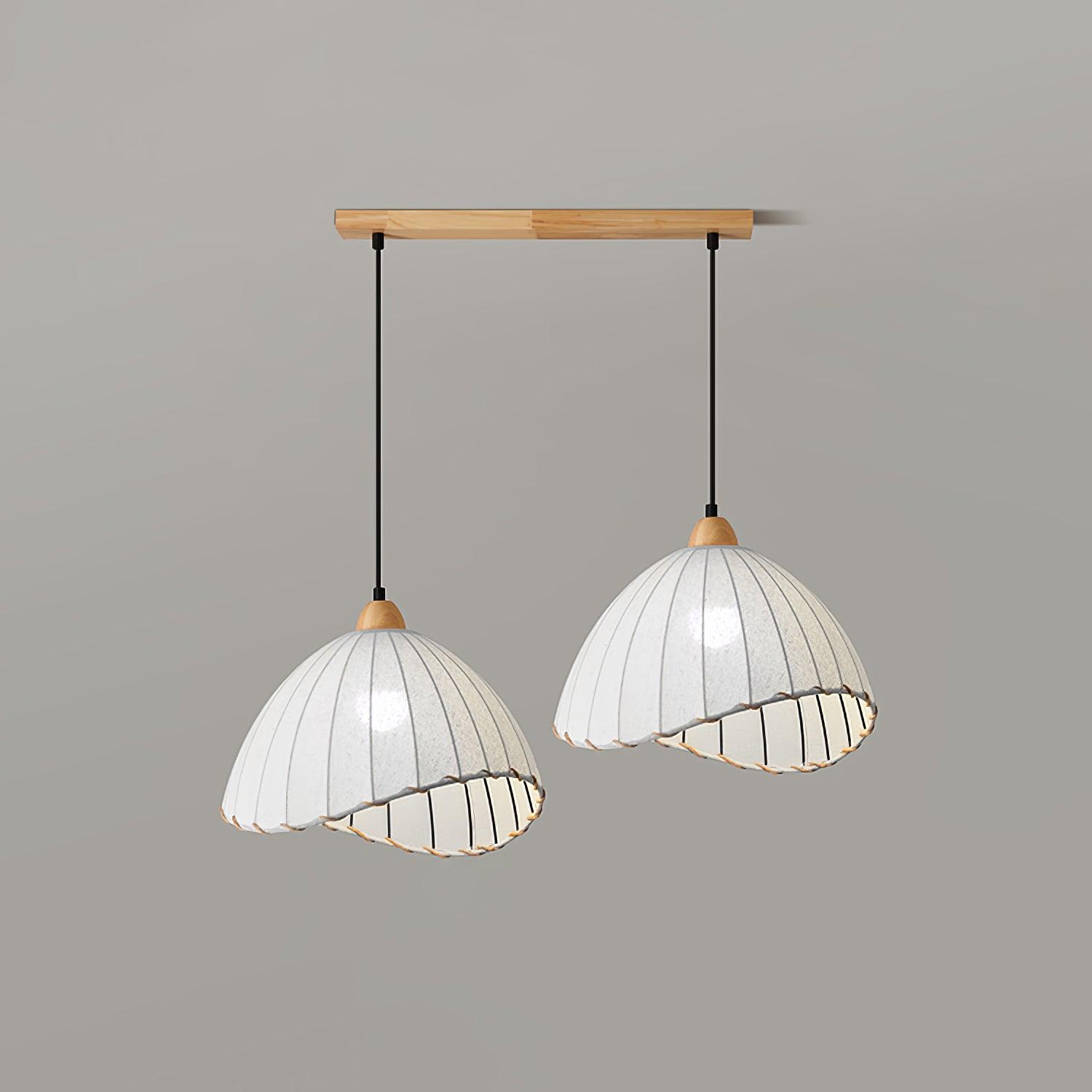 Scandi Sanna Fabric Pendant Lamp with Wood Accents Modern Interior Hanging Light