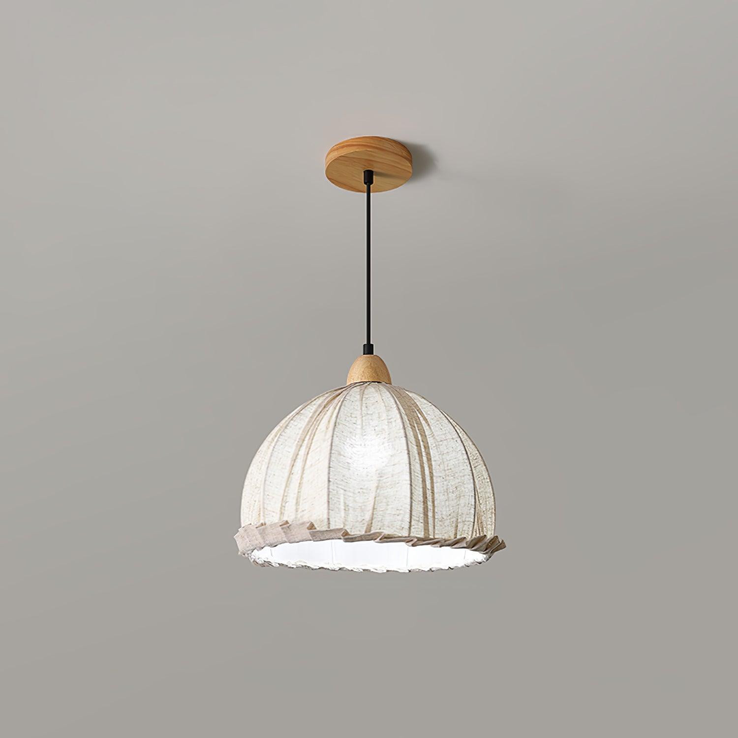 Scandi Sanna Fabric Pendant Lamp with Wood Accents Modern Interior Hanging Light
