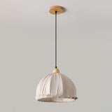 Scandi Sanna Fabric Pendant Lamp with Wood Accents Modern Interior Hanging Light
