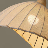 Scandi Sanna Fabric Pendant Lamp with Wood Accents Modern Interior Hanging Light