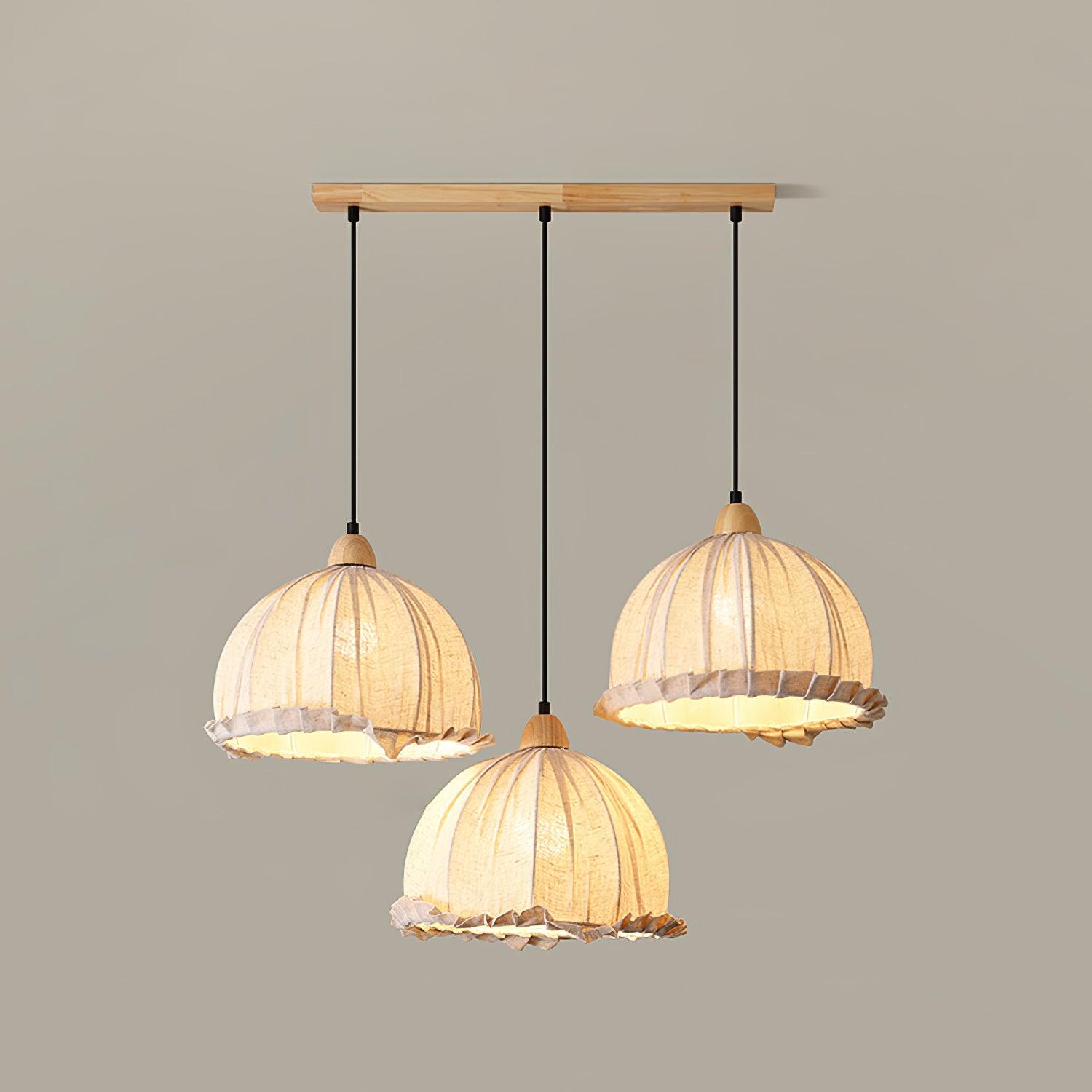 Scandi Sanna Fabric Pendant Lamp with Wood Accents Modern Interior Hanging Light