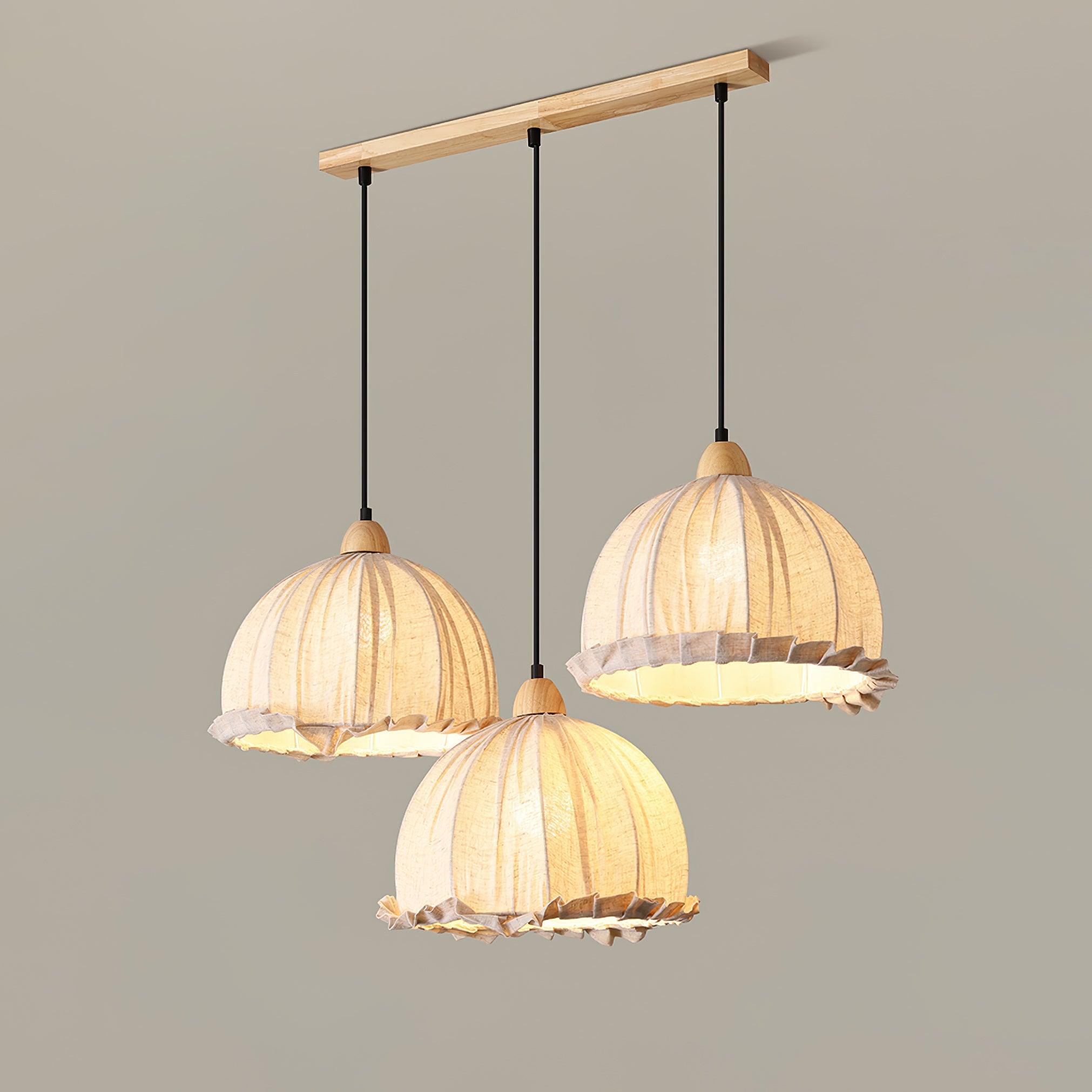 Scandi Sanna Fabric Pendant Lamp with Wood Accents Modern Interior Hanging Light
