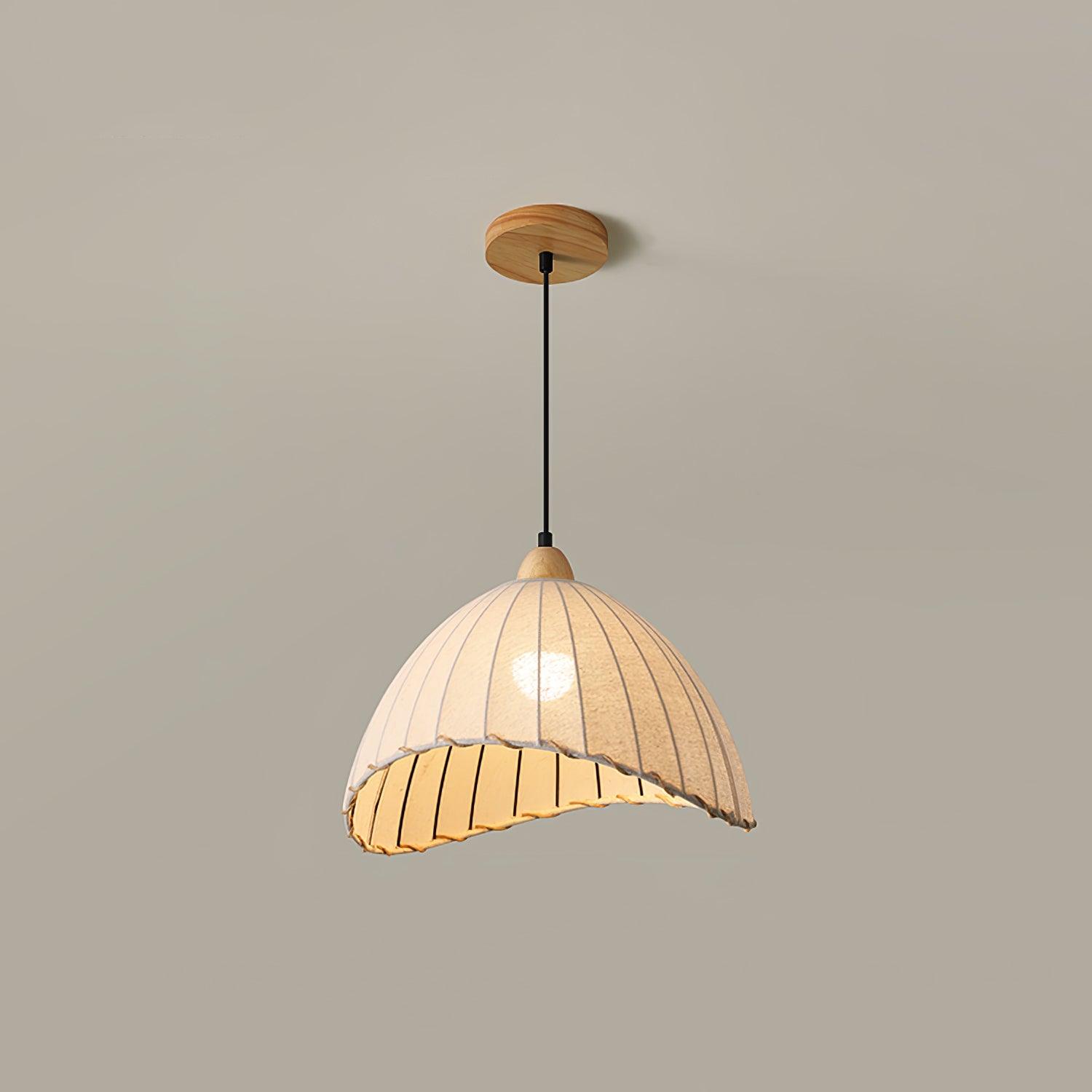 Scandi Sanna Fabric Pendant Lamp with Wood Accents Modern Interior Hanging Light