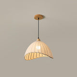 Scandi Sanna Fabric Pendant Lamp with Wood Accents Modern Interior Hanging Light