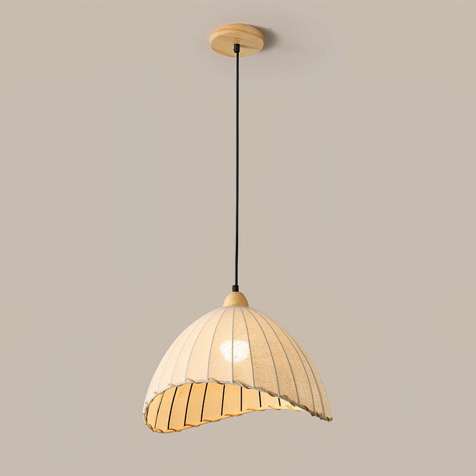Scandi Sanna Fabric Pendant Lamp with Wood Accents Modern Interior Hanging Light