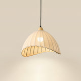 Scandi Sanna Fabric Pendant Lamp with Wood Accents Modern Interior Hanging Light