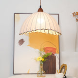 Scandi Sanna Fabric Pendant Lamp with Wood Accents Modern Interior Hanging Light