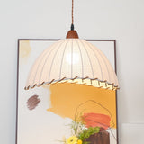 Scandi Sanna Fabric Pendant Lamp with Wood Accents Modern Interior Hanging Light