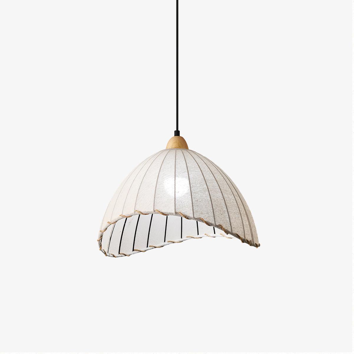 Scandi Sanna Fabric Pendant Lamp with Wood Accents Modern Interior Hanging Light