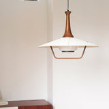 Scandinavian Eikon Hanging Pendant Lamp with Walnut Wood Neck and Fabric Shade