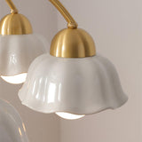 Scandinavian Mid Century Brass and Walnut Chandelier with Frosted Ceramic Shades