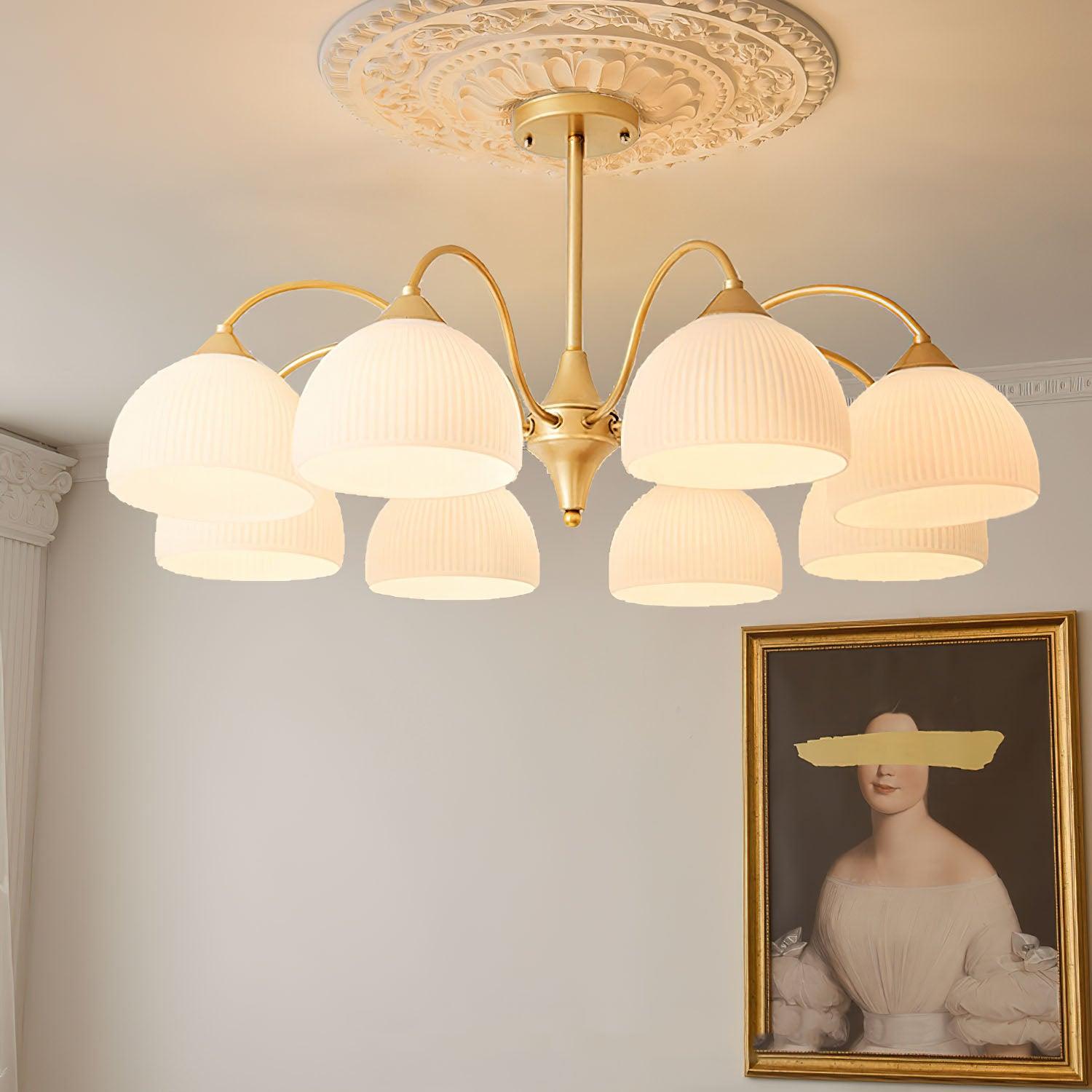 Scandinavian Striped Glass Bowl Chandelier Modern Gold Pendant Light for Dining Room