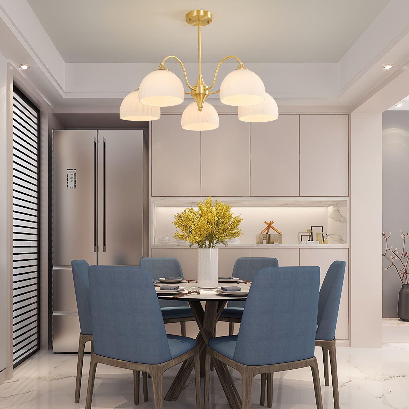 Scandinavian Striped Glass Bowl Chandelier Modern Gold Pendant Light for Dining Room