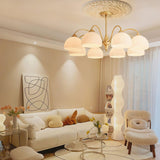 Scandinavian Striped Glass Bowl Chandelier Modern Gold Pendant Light for Dining Room