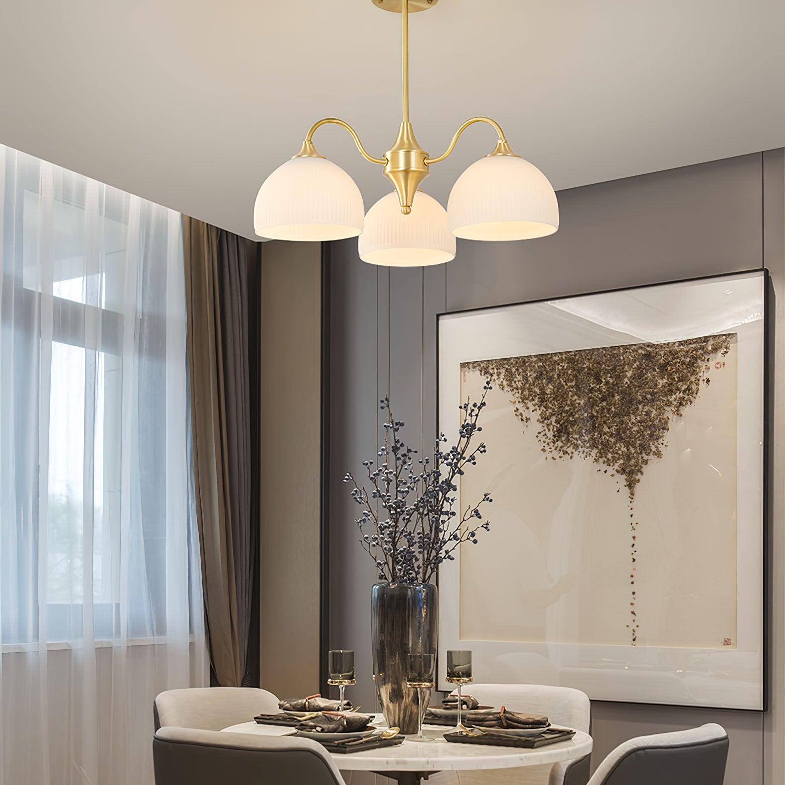 Scandinavian Striped Glass Bowl Chandelier Modern Gold Pendant Light for Dining Room