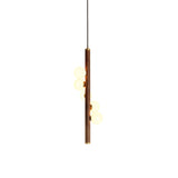 Scandinavian Vertical Wood Column Pendant Light with White Glass Orbs for Modern Home Decor
