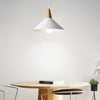 Scandinavian White Cone Hanging Light with Solid Wood Top for Dining Room