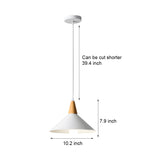 Scandinavian White Cone Hanging Light with Solid Wood Top for Dining Room