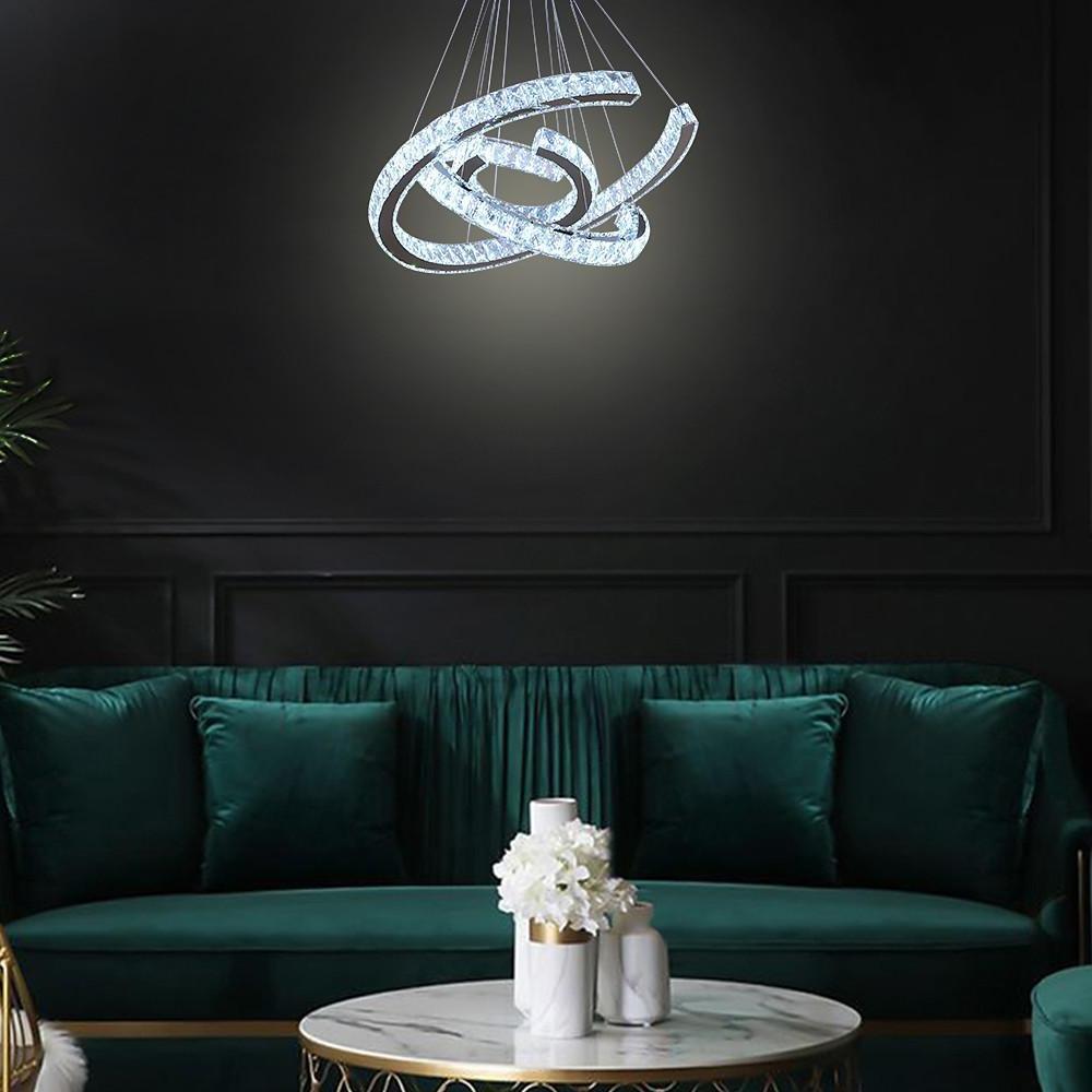 Modern Wave Crystal LED Flush Mount Ceiling Light Stainless Steel Fixture for Dining Room