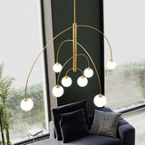 Sculptural Modern Glass Globe Chandelier with Curved Arms Mid Century Sputnik Ceiling Light