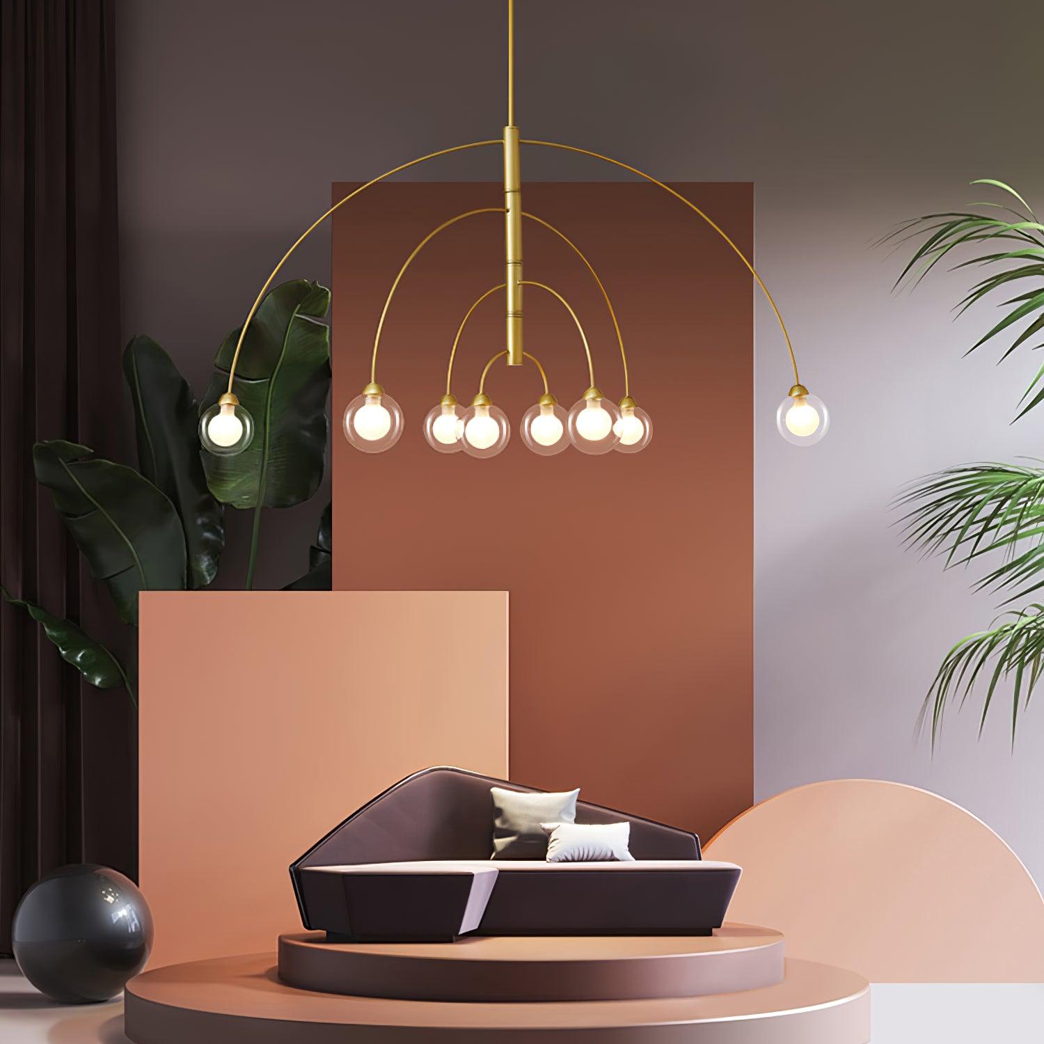Sculptural Modern Glass Globe Chandelier with Curved Arms Mid Century Sputnik Ceiling Light