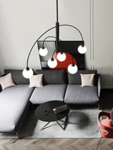 Sculptural Modern Glass Globe Chandelier with Curved Arms Mid Century Sputnik Ceiling Light