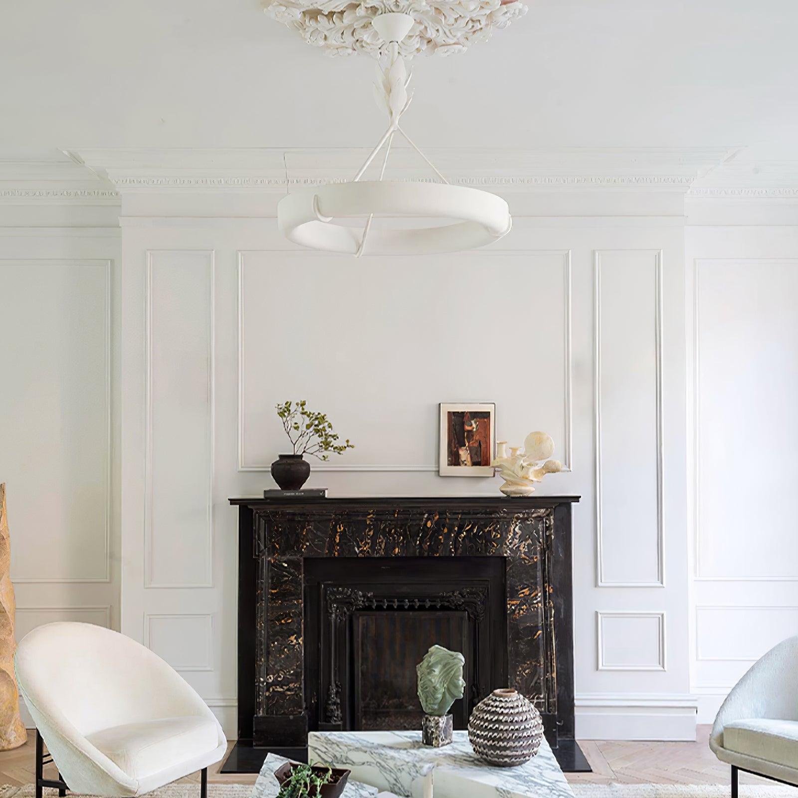 Sculptural White Plaster LED Chandelier Modern Pendant Light Fixture for Elegant Living Spaces
