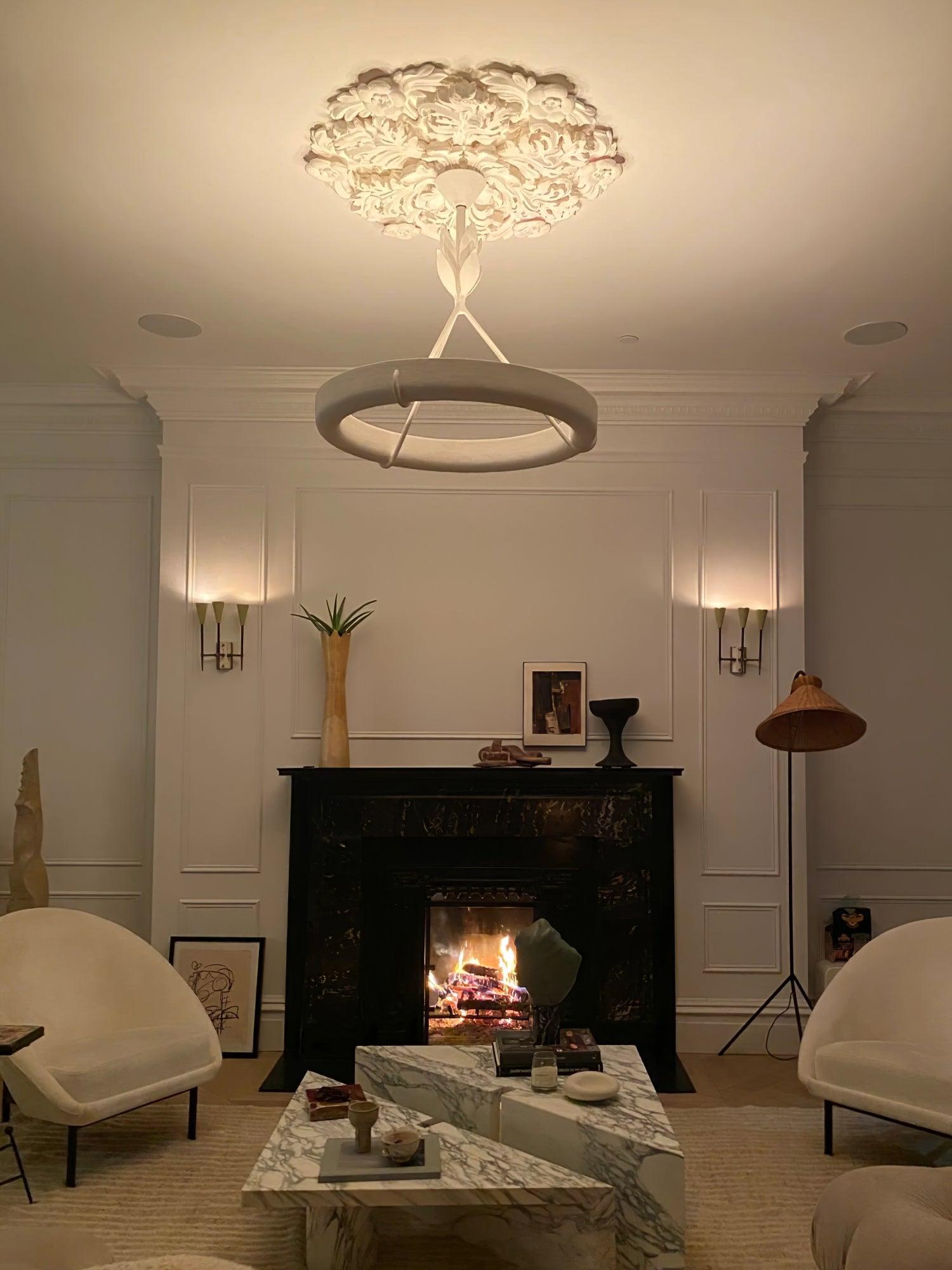 Sculptural White Plaster LED Chandelier Modern Pendant Light Fixture for Elegant Living Spaces