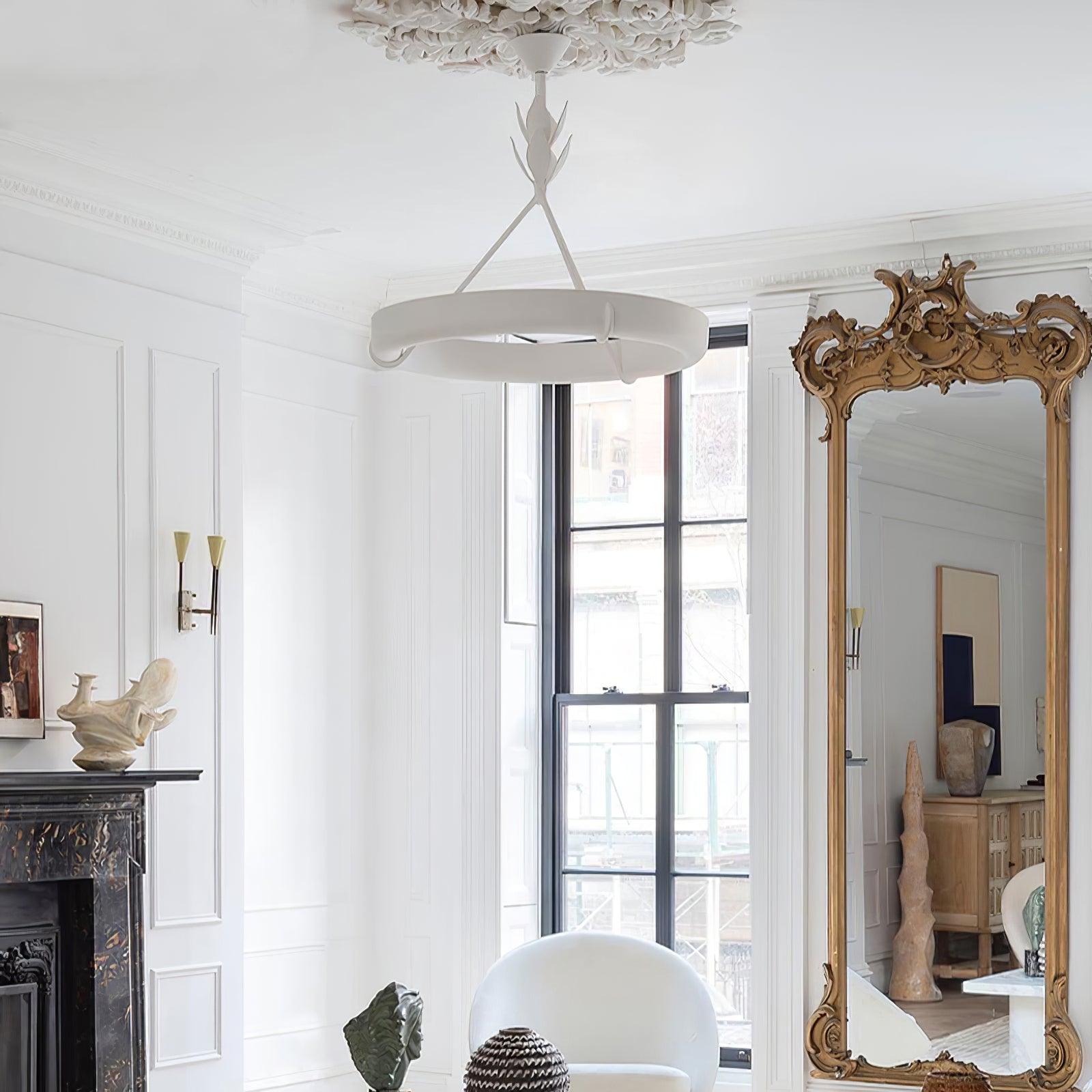 Sculptural White Plaster LED Chandelier Modern Pendant Light Fixture for Elegant Living Spaces