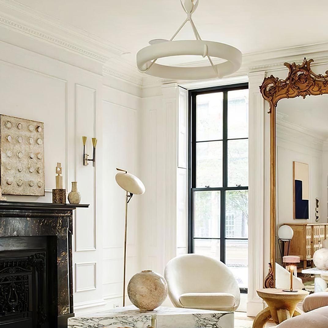 Sculptural White Plaster LED Chandelier Modern Pendant Light Fixture for Elegant Living Spaces