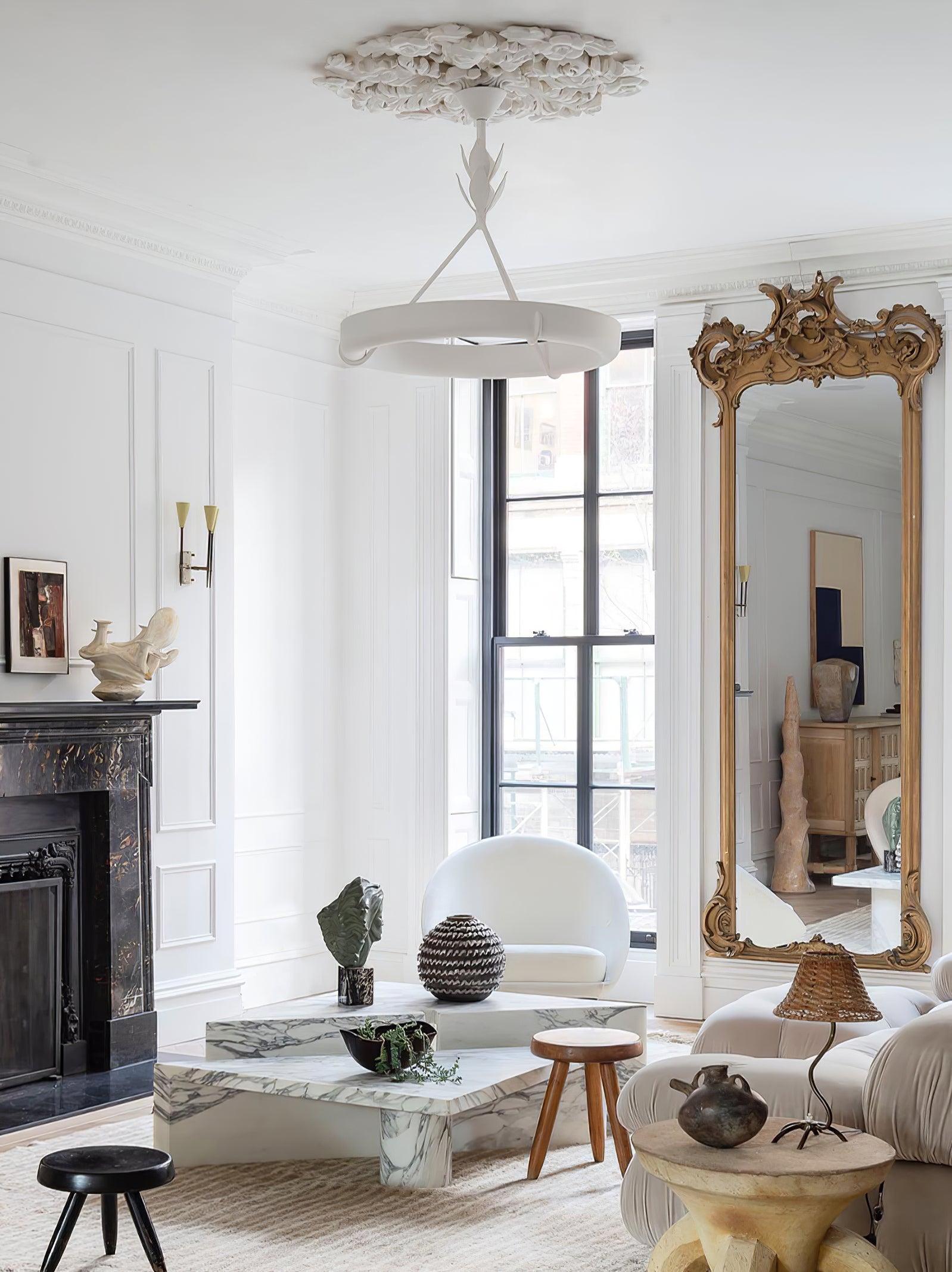 Sculptural White Plaster LED Chandelier Modern Pendant Light Fixture for Elegant Living Spaces