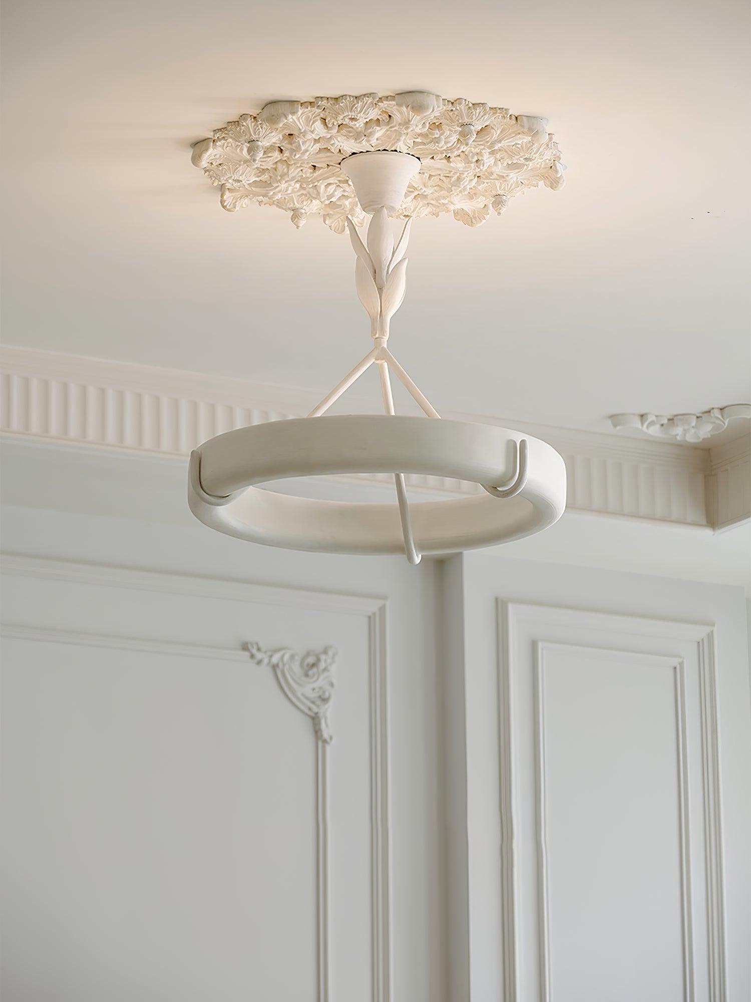 Sculptural White Plaster LED Chandelier Modern Pendant Light Fixture for Elegant Living Spaces