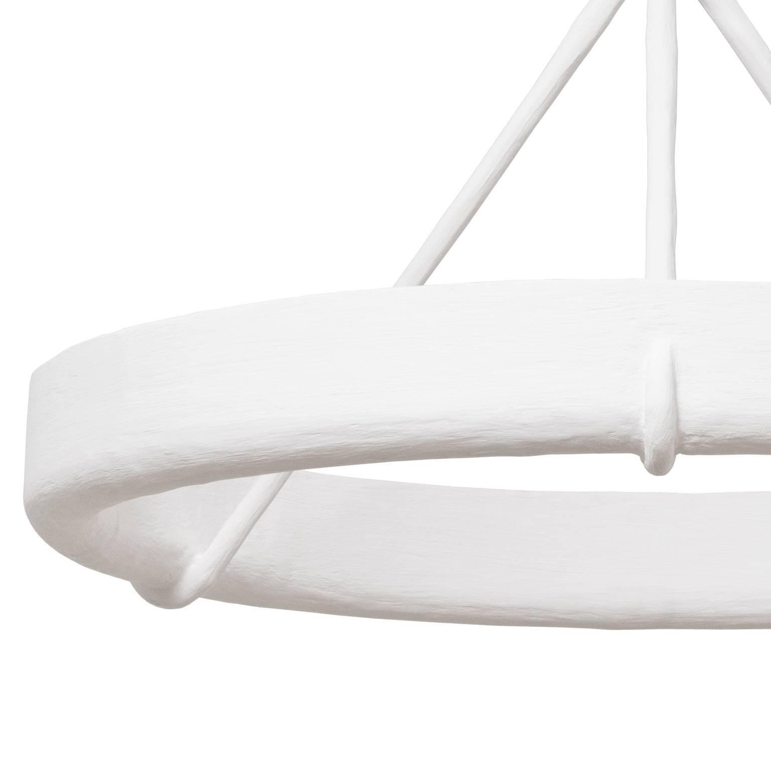 Sculptural White Plaster LED Chandelier Modern Pendant Light Fixture for Elegant Living Spaces