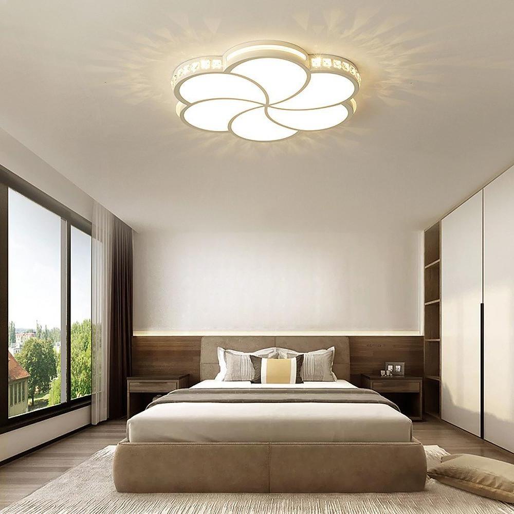 Modern White Flower Crystal Dimmable LED Ceiling Light Flush Mount Fixture for Home