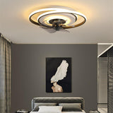 Modern Geometric LED Ceiling Fan with Interconnected Ring Design 20 Inch Low Profile Flush Mount Light