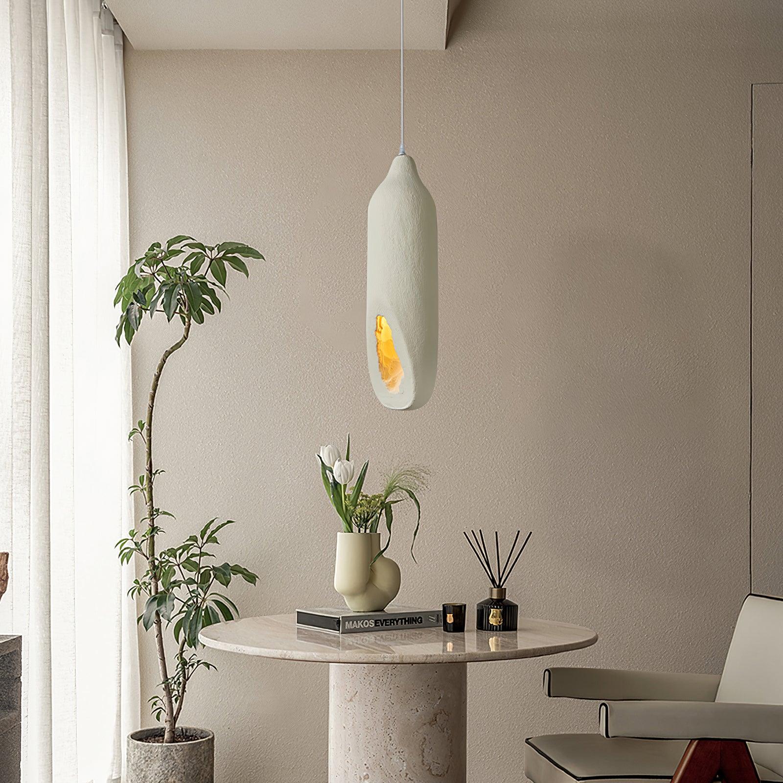 Seltanica Modern Drop Pendant Light Beige Polystyrene Textured Indoor Hanging Lamp