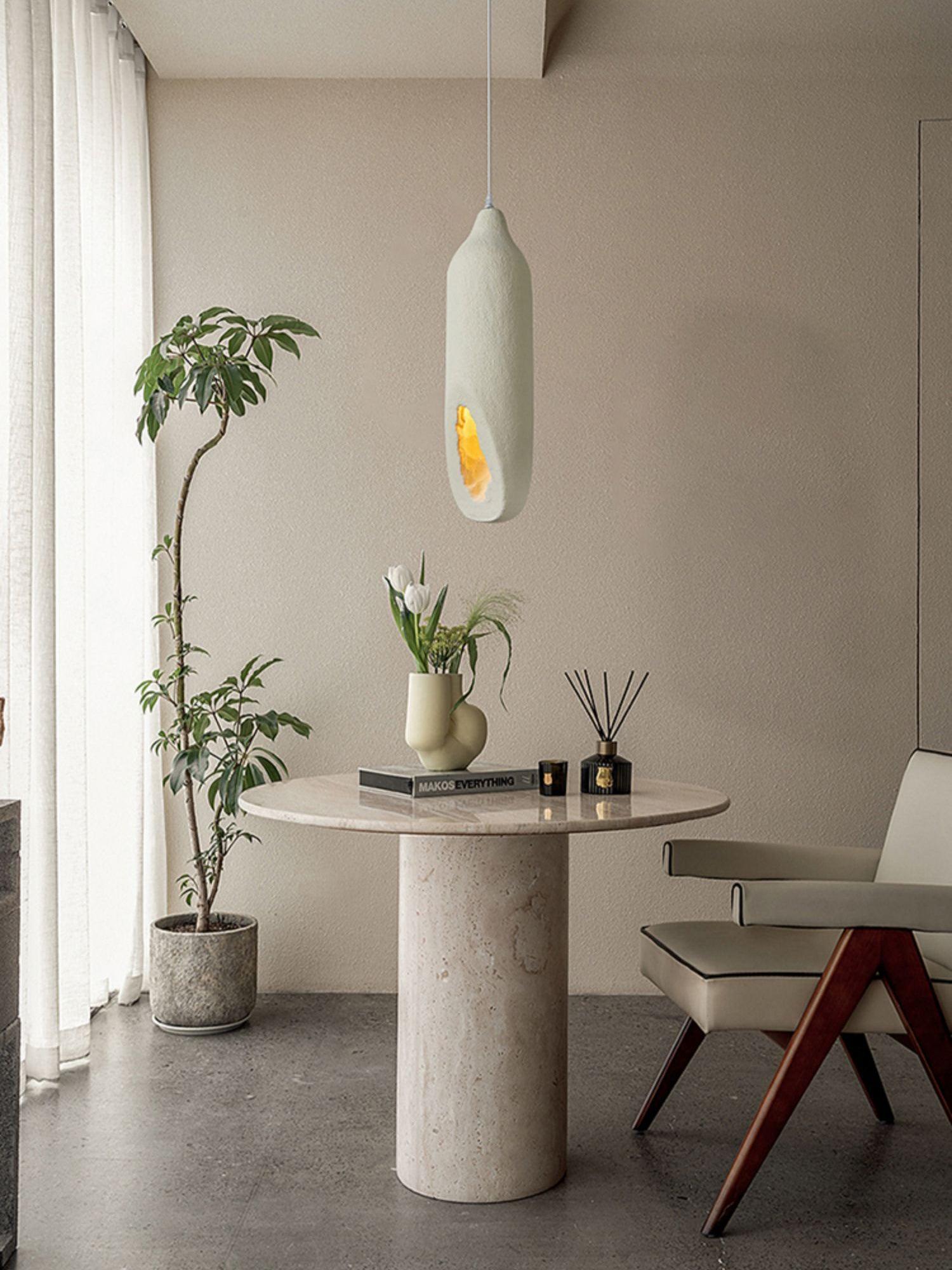Seltanica Modern Drop Pendant Light Beige Polystyrene Textured Indoor Hanging Lamp