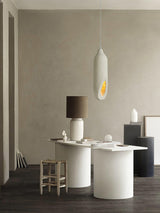 Seltanica Modern Drop Pendant Light Beige Polystyrene Textured Indoor Hanging Lamp