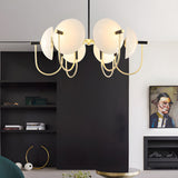 Semicircular Opal Glass Dome Chandelier Modern Black and Gold Aperture Pendant Lighting for Dining Room
