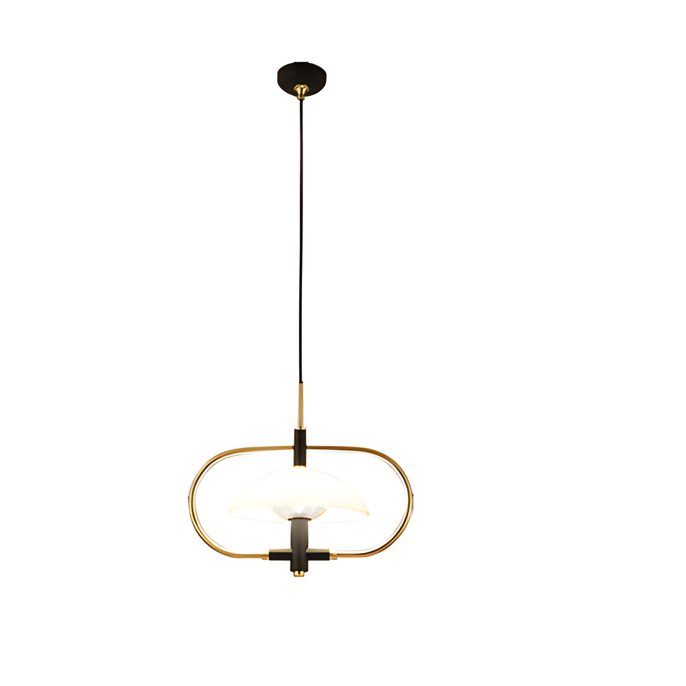 Semicircular Opal Glass Dome Chandelier Modern Black and Gold Aperture Pendant Lighting for Dining Room
