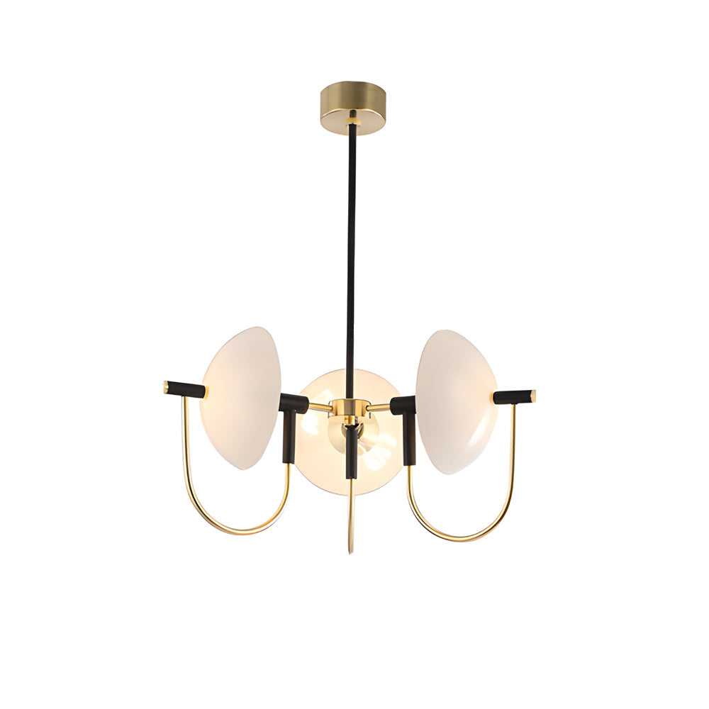 Semicircular Opal Glass Dome Chandelier Modern Black and Gold Aperture Pendant Lighting for Dining Room
