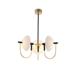 Semicircular Opal Glass Dome Chandelier Modern Black and Gold Aperture Pendant Lighting for Dining Room