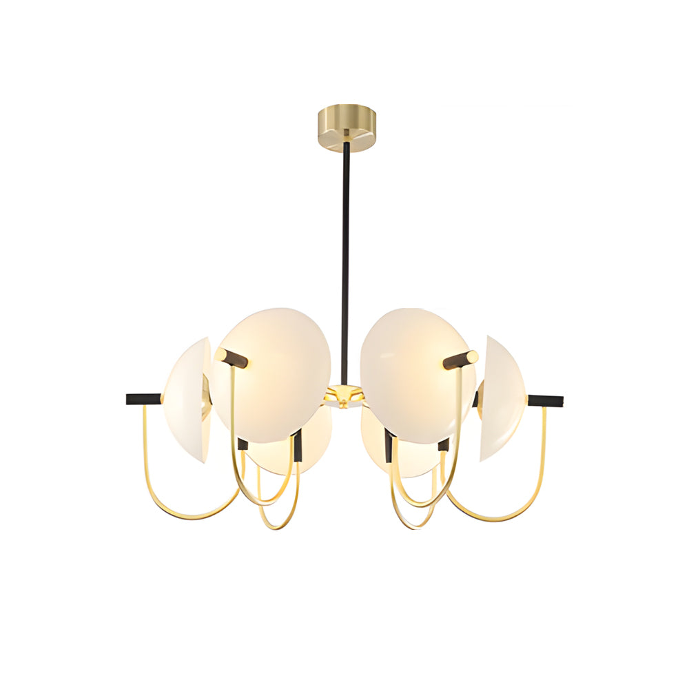 Semicircular Opal Glass Dome Chandelier Modern Black and Gold Aperture Pendant Lighting for Dining Room