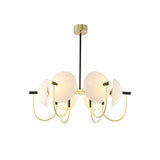 Semicircular Opal Glass Dome Chandelier Modern Black and Gold Aperture Pendant Lighting for Dining Room