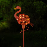 Set of 2 Decorative Pink Flamingo Metal Solar Stake Lights Outdoor Pathway Garden LED Decoration