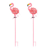 Set of 2 Decorative Pink Flamingo Metal Solar Stake Lights Outdoor Pathway Garden LED Decoration