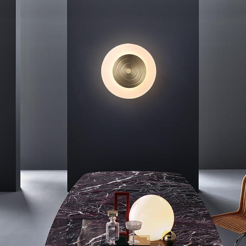 Set of 2 Modern Brass Round Moon LED Wall Sconce Lights for Bedroom and Living Room