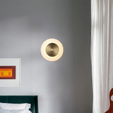 Set of 2 Modern Brass Round Moon LED Wall Sconce Lights for Bedroom and Living Room