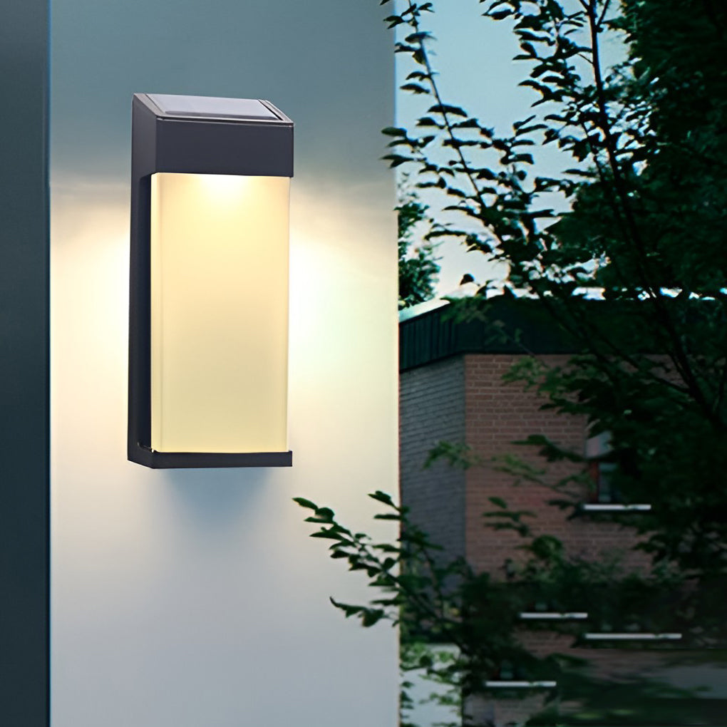Set of 2 Rectangular Solar Outdoor Wall Lights Waterproof LED Sconces for Porch and Garden