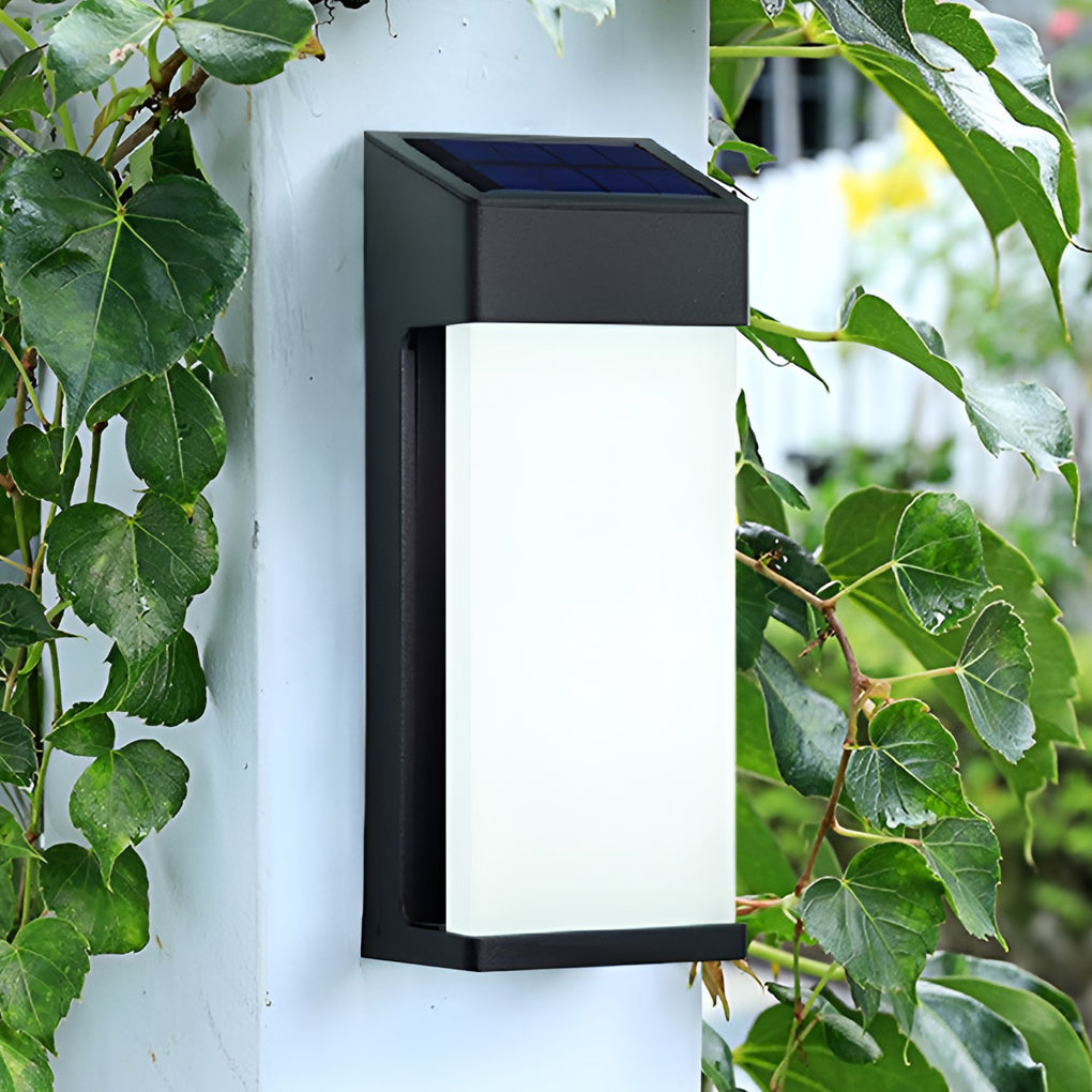 Set of 2 Rectangular Solar Outdoor Wall Lights Waterproof LED Sconces for Porch and Garden